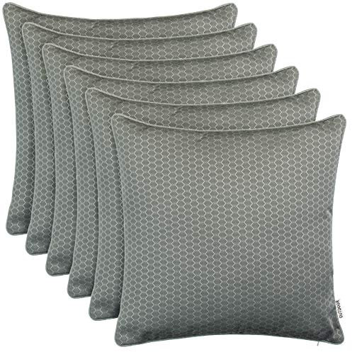 Brandsseller 6er Set Outdoor Kissen 45 x 45 cm – Wetterfeste Zierkissen mit Paspel in Wabenstruktur – Wasserabweisende Gartenkissen & Dekokissen für draußen – Sofakissen für Balkon & Terrasse - Taupe