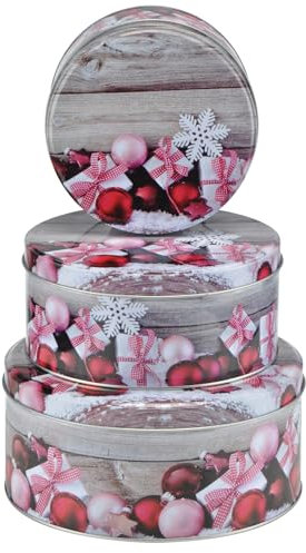bonsport Keksdosen Set 3-teilig rund Weihnachten Plätzchendosen Gebäckdosen, Weihnachtskugeln/Geschenke