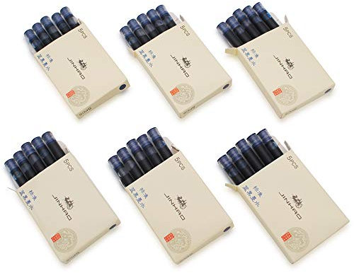 30pcs JINHAO Ink Cartridges Fountain Pen Refills for JINHAO and Baoer Pen Standard Size (Blue Black)