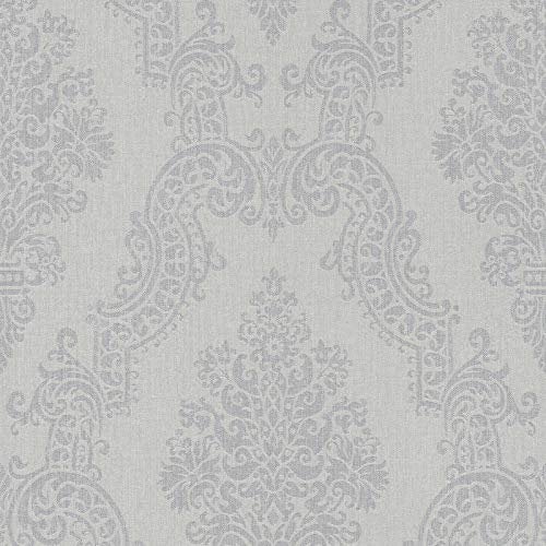 Vintage Tapete in Hellgrau | Barock Vliestapete mit Vinyl ideal für Esszimmer und Schlafzimmer | Elegante Ornament Wandtapete nostalgisch