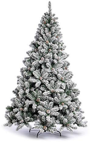 Nataland Albero di Natale Artificiale Verde Innevato con Pigne, Modello Elbrus Altezza 210 Cm, Abete Super Folto con Effetto Realistico e Rami con Aghi Anticaduta