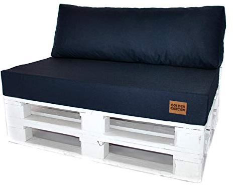 Mayaadi-Home Set Palettenkissen Palettenpolster Palettenauflage Indoor Outdoor Sitzkissen 120x80x15 mit Rückenkissen 120x40x10-20 Dunkelblau