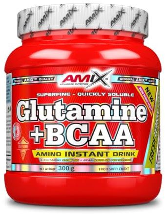 AMIX Bcaa Glutamin Pulver – Nahrungsergänzungsmittel aus verzweigten Aminosäuren, reduziert den Muskelkatabolismus und erleichtert die Erholung nach dem Training, Zitronen-Limetten-Geschmack 300 g