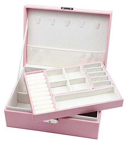 Homeanda schmuckkästchen damen schmuckschatulle schmuckkästchen mit schlüssel schmuckbox leder schmuckschatulle groß schmuckkästchen schmuckschatullen (Rosa)