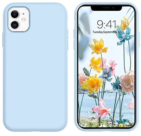 DUEDUE Liquid Silicone Case for iPhone 11, Full-Body 4 Layer Shockproof Protective, Anti-Scratch Microfiber Lining, Soft Touch Gel Rubber Non-Fingerprint Case for iPhone 11 6.1, Blue
