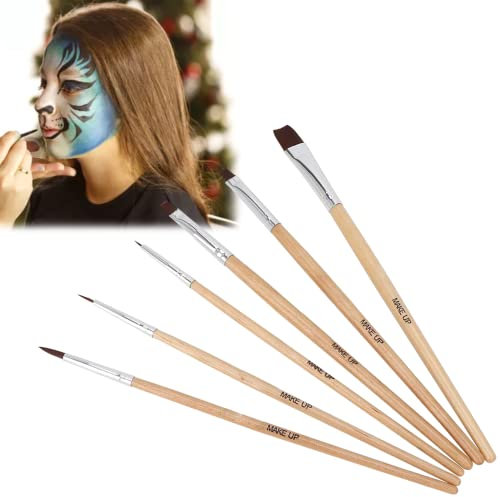Ensemble de 6 pinceaux de peinture à l'huile d'art, pinceau de maquillage pour le visage Halloween, pinceau de maquillage pour le corps, pinceau aquarelle pour débutants Hobbymales et experts