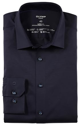 OLYMP Herrem Oberhemd Langarm Level Five - Jersey Hemd, Atmungsaktives Gewebe, NY Kent Kragen - Hemden Herren Modern Fit - Marine 18-38