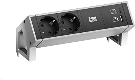 Bachmann Steckdosenleiste Desk 2 2X Steckdosen, 1x USB-C/USB-A Charger INOX