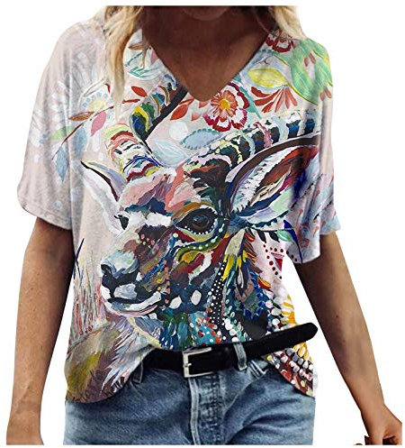 Kurzarm T-Shirt Oberteil Druckbluse Geschenk Sommer Top Damen Ärmeln Bluse Elegante Lässige Mode mit Buntem 2021 Neue Crop Tops (E-Rosa, M)