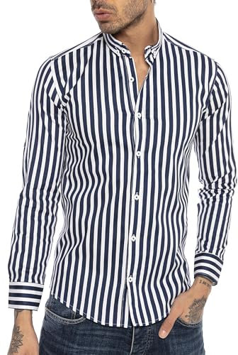 RED BRIDGE Camicia a Righe da Uomo in Cotone a Maniche Lunghe Blu XXL