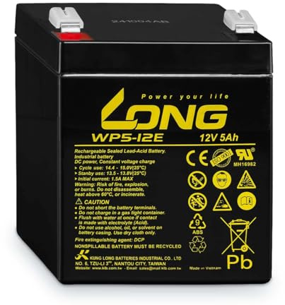 LONG WP5-12/F2 WP5-12/F2 Bleiakku 12V 5Ah Blei-Vlies (AGM) (B x H x T) 90 x 107 x 70mm Flachstecker 6.35mm Geringe