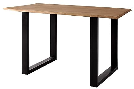 SAM Esstisch 140x80 cm Mailo, Rubberwood eichenfarben, massiver Esszimmertisch mit echter Baumkante, Baumkantentisch mit U-Gestell Schwarz, Holztisch mit 23 mm Tischplatte