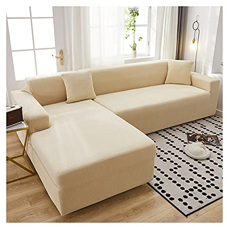 Daesar Couchbezug Wasserdicht für Eckcouch, Sofahusse Ecksofa 3 Sitzer + 4 Sitzer 190-230 + 235-300 Modern Beige Gelb Überwürfe Sofabezug L Form 2er Set