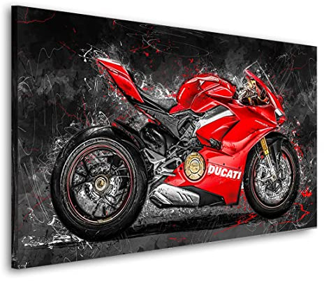 Kunstgestalten24 Leinwandbild Ducati Panigale V4 Red Style Motorrad Bild Kunstdruck Raum- u. Wanddekoration XXL
