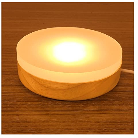 Primst 3 Colors Adjustable Light Display Base, Wooden Led Lighted Base Stand for Crystal Glass Vase Resin Art Home Decor (Small-3.9inch)