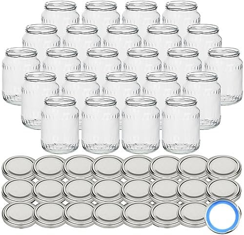 gouveo 24er Set Einmachgläser 720 ml Facette mit Schraubdeckel silberfarben BS - Große Vorratsgläser mit Drehverschluss TO82 - Leere Marmeladengläser, Einkochgläser, Aufbewahrungsgläser