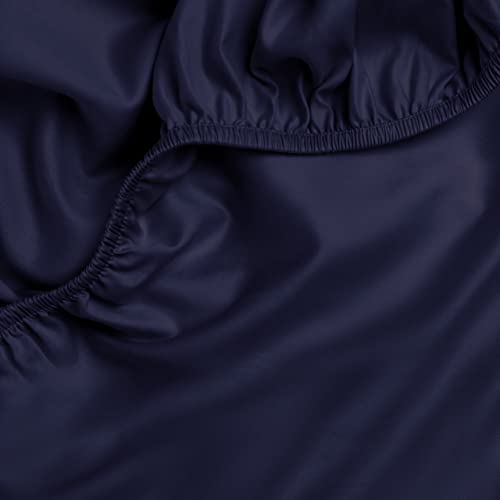 Amqua Bettlaken 140x200 Baumwolle Dunkelblau | Spannbettlaken Hohe Matratze (30cm Steghöhe) | Ägyptische Baumwolle Boxspringbett | Mako Satin Spannleintuch