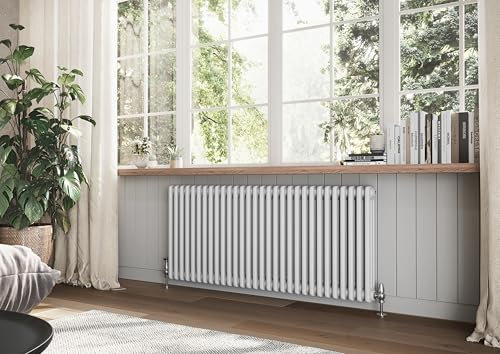 Go Bathrooms Utopia White Horizontal Radiator 600 x 1010mm Traditional Cast Iron Style Triple Column White Central Heating Living Room Radiator