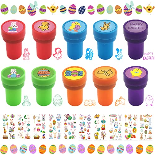 Lets Joy Osterstempel, 10 Stück Stempel Kinder mit 10 Blätter Ostern Temporäre Tattoos, Ostern Stempel, Easter Eggs Stempel, Selbstfärbend Stempel Stempelset Mitbringsel Kindergeburtstag Partygeschenk