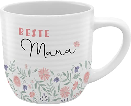 GRUSS & CO Tasse mit Rillen Beste Mama | Steinzeug, 40 cl, mehrfarbig | Muttertag | 48437