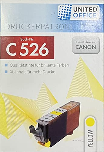 United Office Druckerpatrone Nr C526 Unterschiedliche Farben Drucker Tinte Kompatibel mit Canon (Gelb)