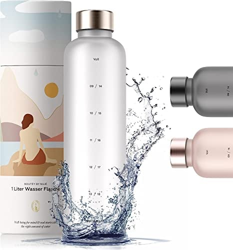 Labstandard 1L Trinkflasche Sport BPA Frei Kinder Wasserflasche mit Zeitmarkierung Kunststoff Mattierte Auslaufsichere Große Kapazität Sportflasche für Wandern Fitness (Weiß)