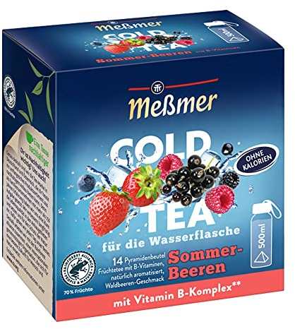 Meßmer Cold Tea Sommer-Beere | 14 Pyramidenbeutel | Glutenfrei | Laktosefrei | Vegan