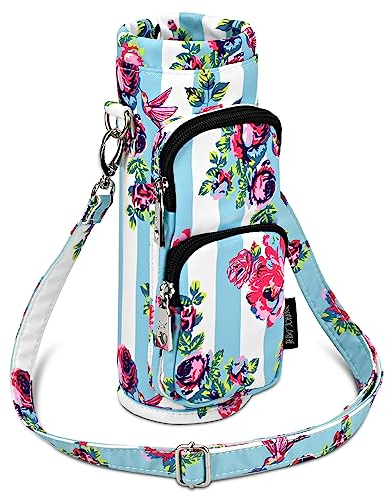 Betsey Johnson Isolierte Wasserflaschen-Beutelhalter, Crossbag mit verstellbarem Schultergurt, leichtes Polyester-Zubeh r mit zwei Au entaschen, gut (Kolibri-Blumenmuster)