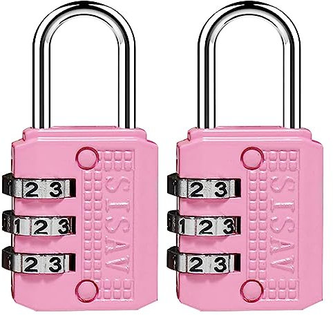 SISAV Cadenas à Combinaison à 3 Chiffres,Cadenas de Gym,Cadenas d'Extérieur,Adapté aux Casiers d'École,aux Boîtes à Outils,aux Sacs à Dos de Voyage,avec Loquet (Rose,2 Pièces)