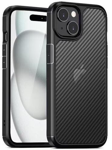 TEOPHA Case for iPhone 15, (6.1 inch) iPhone 15 Carbon Fiber Case, Military Shockproof Anti-Fingerprint Translucent Anti-Scratch Protective Cover for iPhone 15, Black