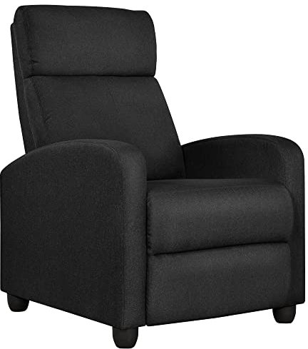 Yaheetech Fauteuil de Relaxation Petit Canapé Inclinable en Tissu en 3 Positions 1 Place avec Repose-Pied, pour Salon Chambre Bureau Home cinéma, 85 × 67 × 99,5 cm, Jusqu’à 120 kg, Noir