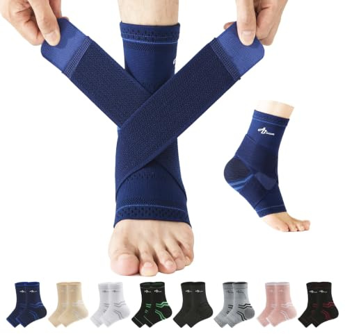 ABIRAM Manchons de compression cheville Paire de chaussettes de maintien avec sangle, attelle anti-entorse, soutien articulaire, soulagement de la fasciite plantaire et tendinite d'Achille (mixte)