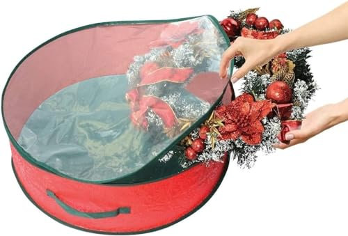 SKYTE® Christmas Storage Bags & Boxes Decoration Wreath Wrapping Paper Lights Storage Xmas Tree Christmas Accessories Tearproof (Small Wreath Storage Case)