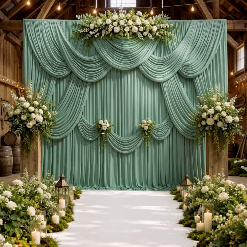 NSSONBEN Faltenfreie, salbeigrüne Hintergrundvorhänge für Partys, 12,2 x 3 m, 8 Paneele, 1,5 x 3 m Dicker Stoff, Fotohintergrund, Vorhänge für Hochzeit, Party, Hintergrund, Geburtstagsdekoration
