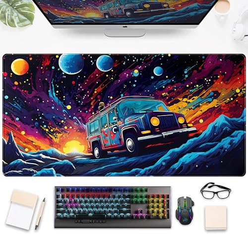 Grand sous-main coloré, voiture, psychédélique, XXL, grand tapis de souris et de jeu, cadeau pour joueurs, tapis d'ordinateur portable, tapis de souris pour femme, 80 x 40 cm