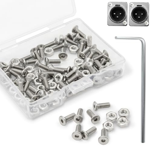 50 Sets D Series Panel Screws and Nuts Kit Panel Mount Connector M2.5 x 8 mm Stainless Steel Screw Audio Server Rack Mounts Screws for Attaching D Series Connectors to Panels, with A Hex Wrench