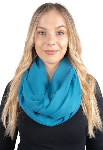 Weicher und leichter Damen Loop Schal Uni Farben Rundschal Ganzjahres Schal Schlauchschal Accessoires - Carina (Petrol P11)