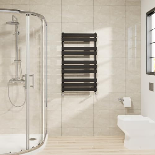 Warmehaus Flat Panel Heated Towel Rail Black Bathroom Ladder Radiator Warmer 1000x600mm