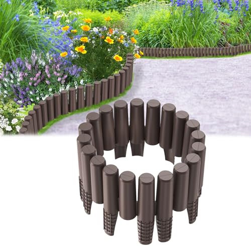 LILIIN Beeteinfassung Beetumrandung Rasenkante 5,6 M, Gartenpalisade Gartenumrandung geeignet für einfache Zusammenstellung verschiedener Formen (Braun)
