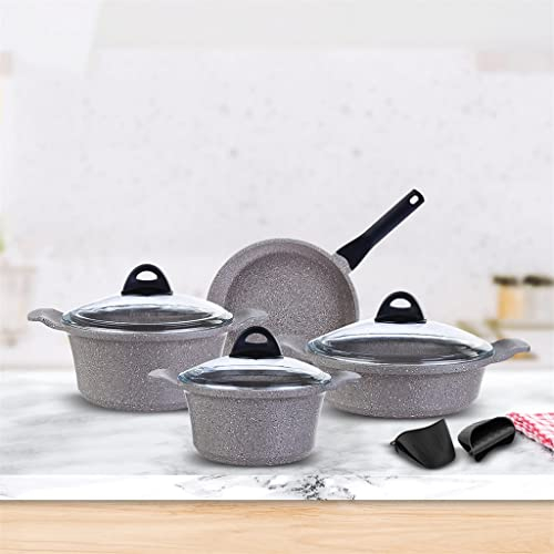 FEIGUO Juego de Utensilios de Cocina, 7 Piezas, Piezas de Cocina antiadherentes, Olla de Sopa de Gas de Granito, sartén, Utensilios de Cocina