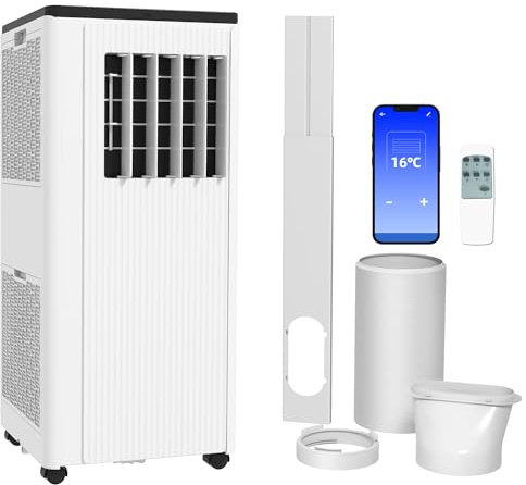 HOMCOM Portable Air Conditioner 9000BTU, Smart Home WiFi Compatible, App & Voice Control 4-in-1 Air Conditioning Unit with Dehumidifier, Cooling, Fan and Sleep Mode, 24H Timer & Window Kit, White