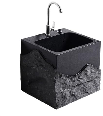 Stazione di Lavaggio da Terra, Lavabo in Pietra Grezza Intagliata a Mano con Kit di Scarico, Lavandino Quadrato for Lavanderia for Bagno di Casa, Balcone, Cortile (Size : C)