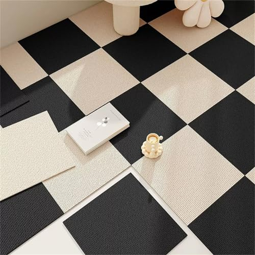 Hiseng Teppichfliesen Selbstklebend 30x30cm, 4/10/20/30 Stück Teppichfliesen Selbstliegend Rutschfeste Strapazierfähig Teppich Bodenbelag für Büro Wohnzimmer Schlafzimmer (4 Stück,Schwarzbeige)