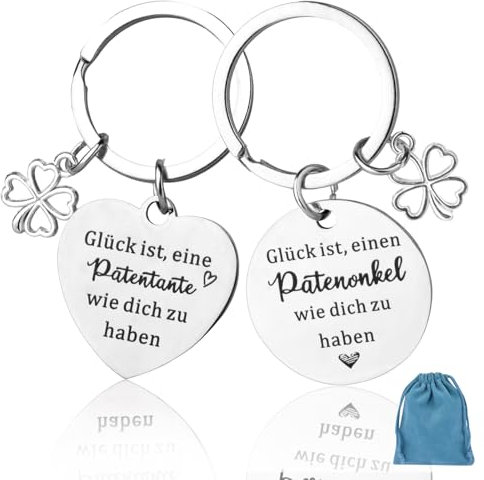 ORUZA 2 Schlüsselanhänger für Patentante und Patenonkel - Glück ist eine Patentante wie dich zu haben - Metall - Tauf- und Geburtstagsschlüsselanhänger für Pateneltern