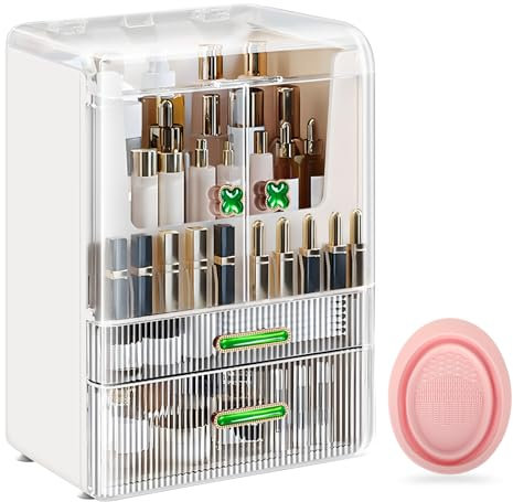 Wuciray Organizer Trucchi Chiuso Porta Trucchi Organizzatore Grande Skincare Makeup Organiser Portatrucchi con Cassetti Antipolvere e Impermeabili per Camera da Letto Bagno Bathroom Bianco 3
