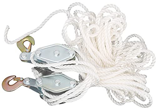 2 Ton Rope Hoist Pulley Wheel Block and Tackle, Rope Pulley Block Hoist Pulley 4000LB Load Galvanized Steel Hook Lifting Pulley Block with Multi Nylon Rope