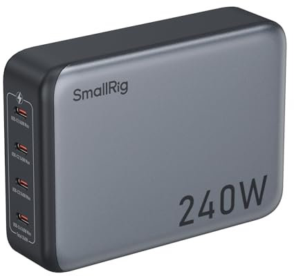 SMALLRIG 240W USB-C Charger, 4-Port PD3.1 GaN Fast Foldable Charger for MacBook Pro/Air PPS Wall Power Adapter for iPad, V-Mount Battery, NP-F970 Battery, Laptop, Camera - 4753