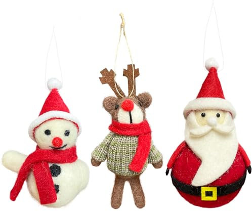 3 Stück Weihnachtsbaumschmuck Vintage Figuren Filz, Weihnachtsdeko Amerikanisch Schneemann/Rentier/Weihnachtsmann, Weihnachtsdeko zum Aufhängen, Weihnachtsbaum Schmuck Wichtel Weihnachten Deko Set