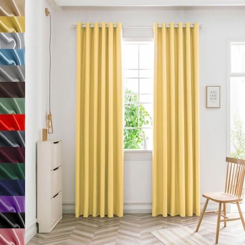 GAIFNAG Gardinen Blickdichte Vorhänge 100 x 270 cm Kälteschutz Wämreisolierende, Luftig Modern Schlaufenschal, Balkontür Gardine für Hochzeit Fenster Wohnzimmer, Gelb