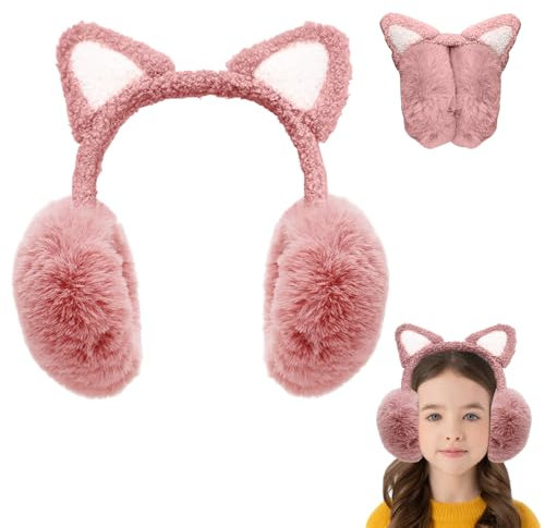 Udbrud Cache-Oreilles pour Enfant, Cache-oreilles en Forme de Chat Mignon Cache-Oreilles en Peluche Chauffe-Oreilles Hiver Chaud Fourreau d'Oreille Hiver Filles Garçons pour Ski Cadeau Noël,rose
